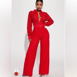 Fashion Nova Vibrant Red Lace Jumpsuit